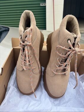 Koolaburra Beige Suede Lace-Up Ankle Boots